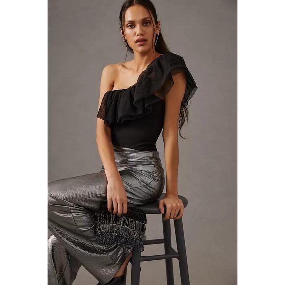 New Anthropologie Sunday in Brooklyn One-Shoulder Top $78 LARGE PETITE Black - Picture 7 of 10